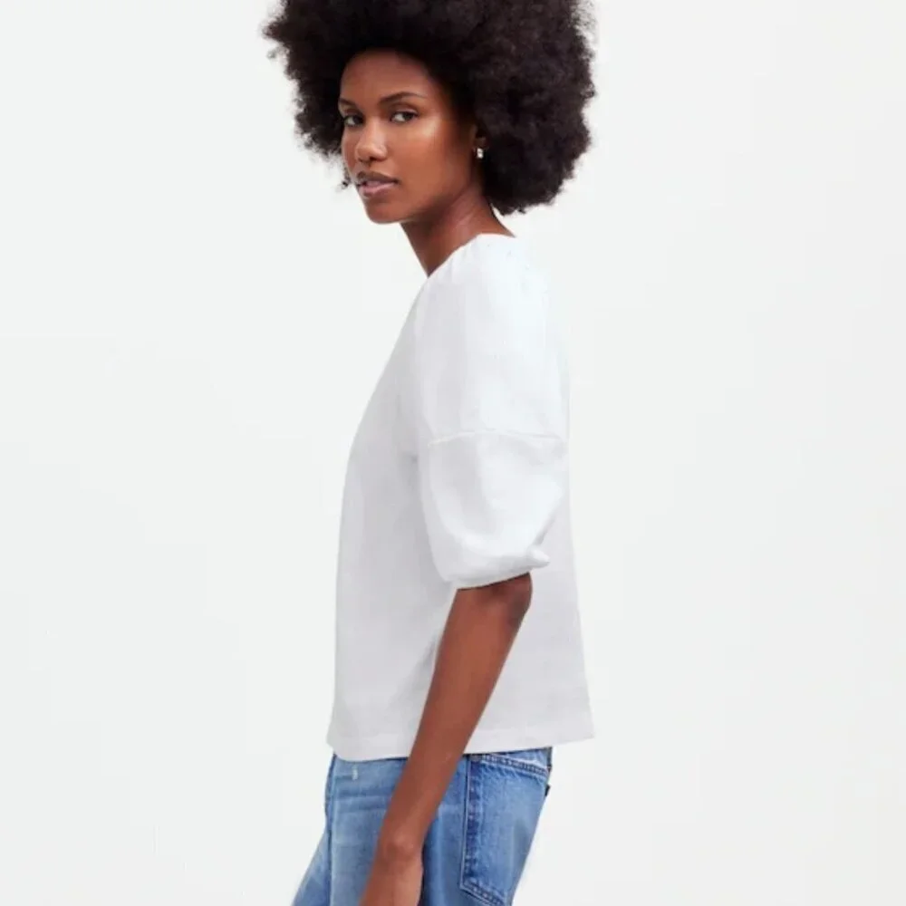NWT Madewell White Puff-Sleeve Tee - Size: Small